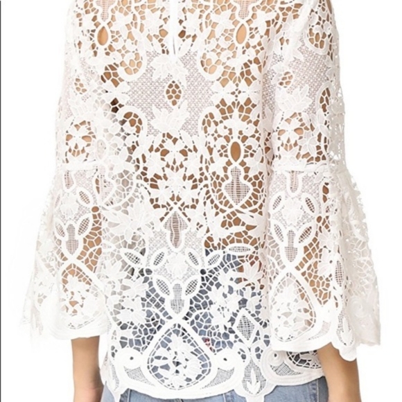 KOBI HALPERIN White Embroidered Guipure Lace Blouse Lantern Sleeve EUC M - Picture 15 of 16
